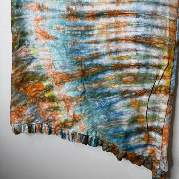 Vintage Handmade Blue Orange Tie Dye Rosette Fit and Flare Boho Midi Skirt - Picture 9 of 11